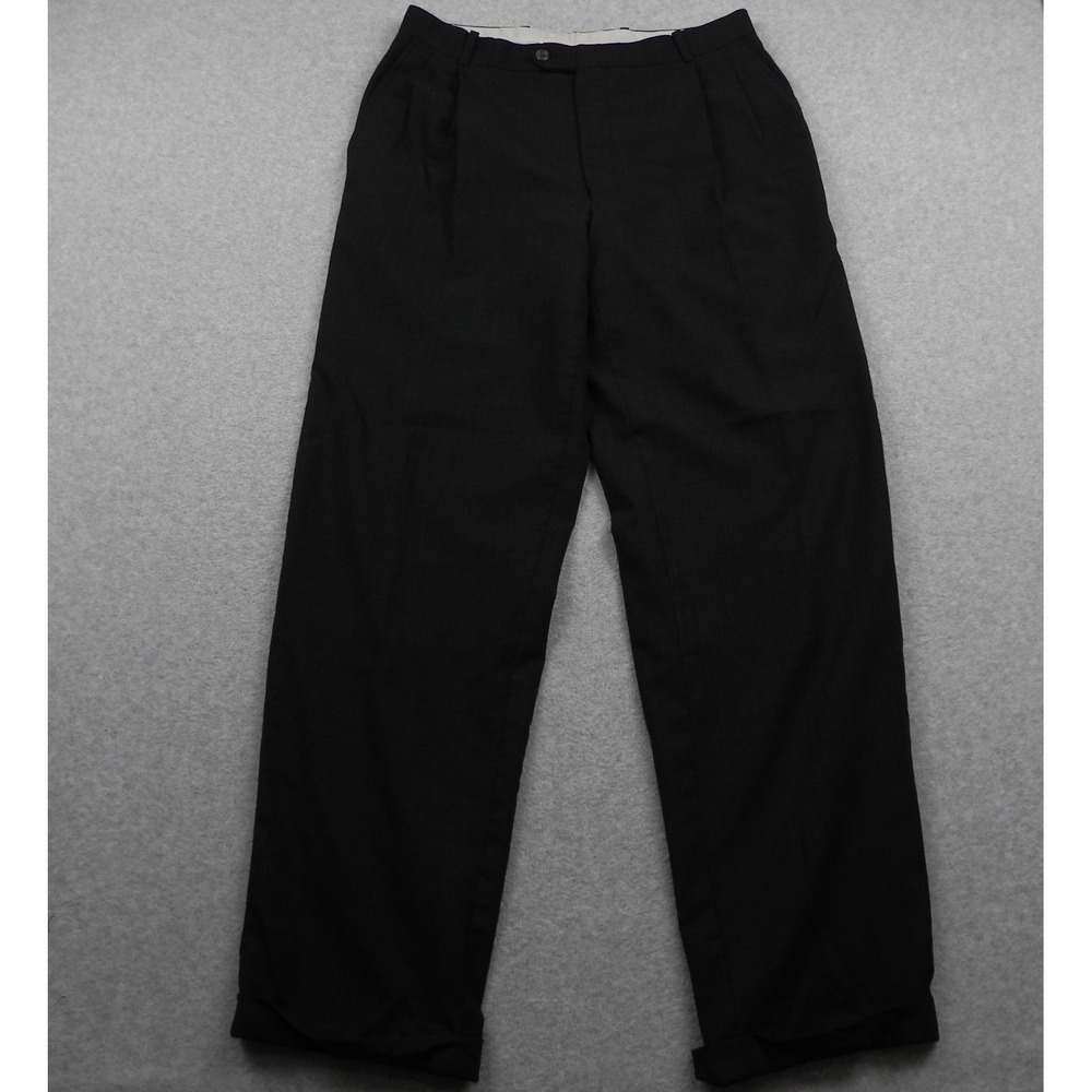 Versini Pants Mens 32x32 Wool Dress Suit Formal Cuffed Pleated Charcoal Gray